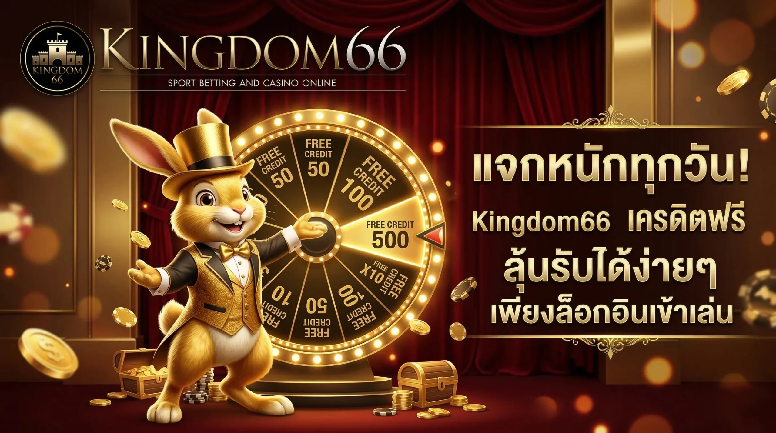 กิจกรรมแจก Kingdom66 เครดิตฟรี รายวัน ลุ้นรับโบนัสพิเศษได้ทุกครั้งที่เข้าสู่ระบบ